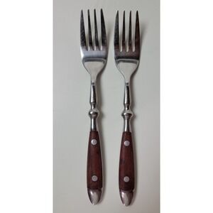 Chefs Bistro Salad Forks 18/8 Stainless Woodgrain Brown Replacement Set of 2